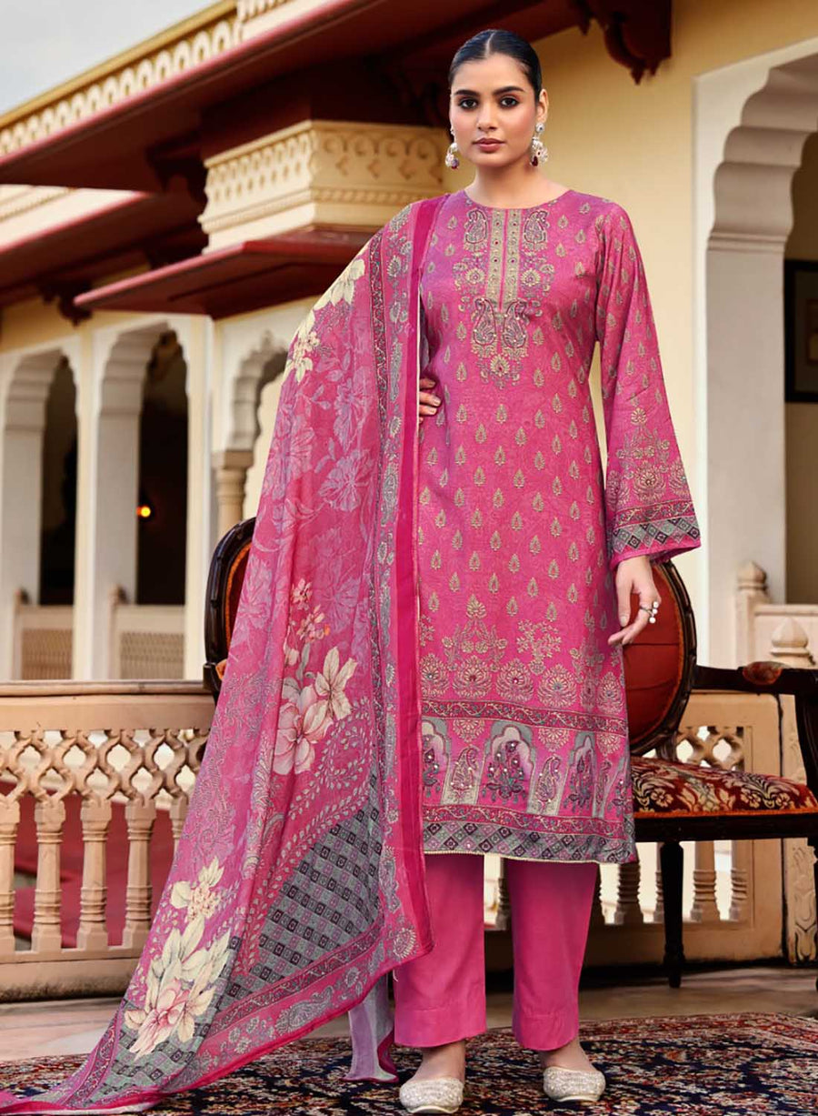 Party Wear Pure Muslin Unstitched Suit Dress Material for Ladies