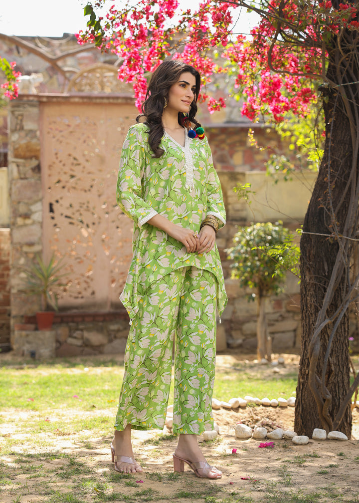Green Suil Suit with Printed Kurta