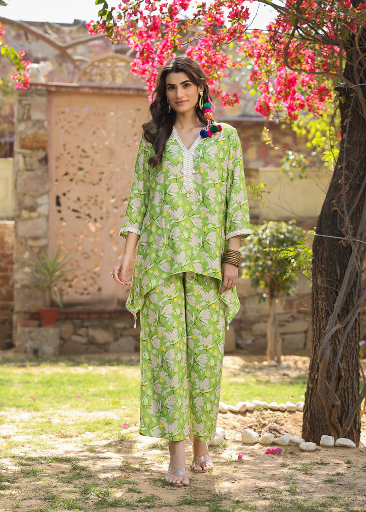 Green Suil Suit with Printed Kurta
