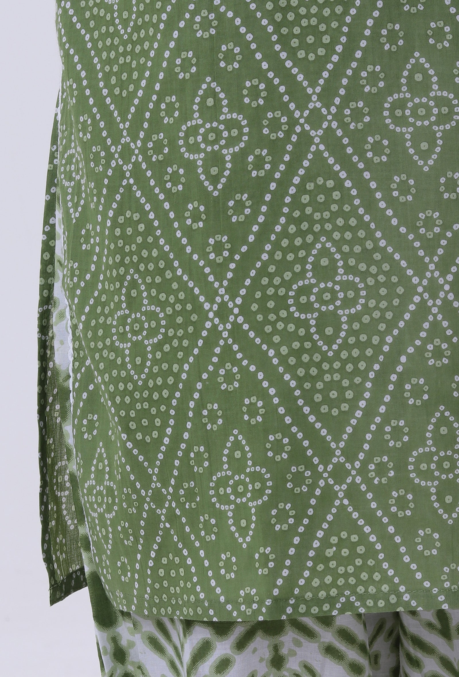 Green & White Color Cotton Block Printed Kurta