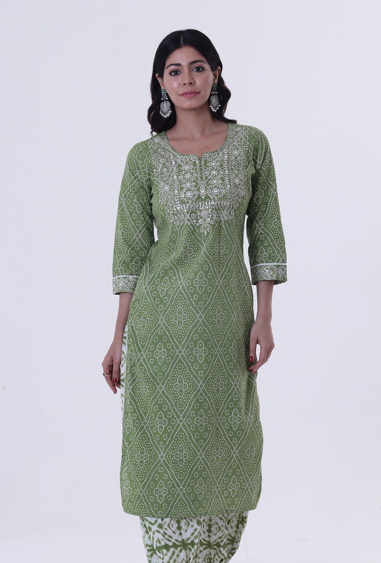 Green & White Color Cotton Block Printed Kurta
