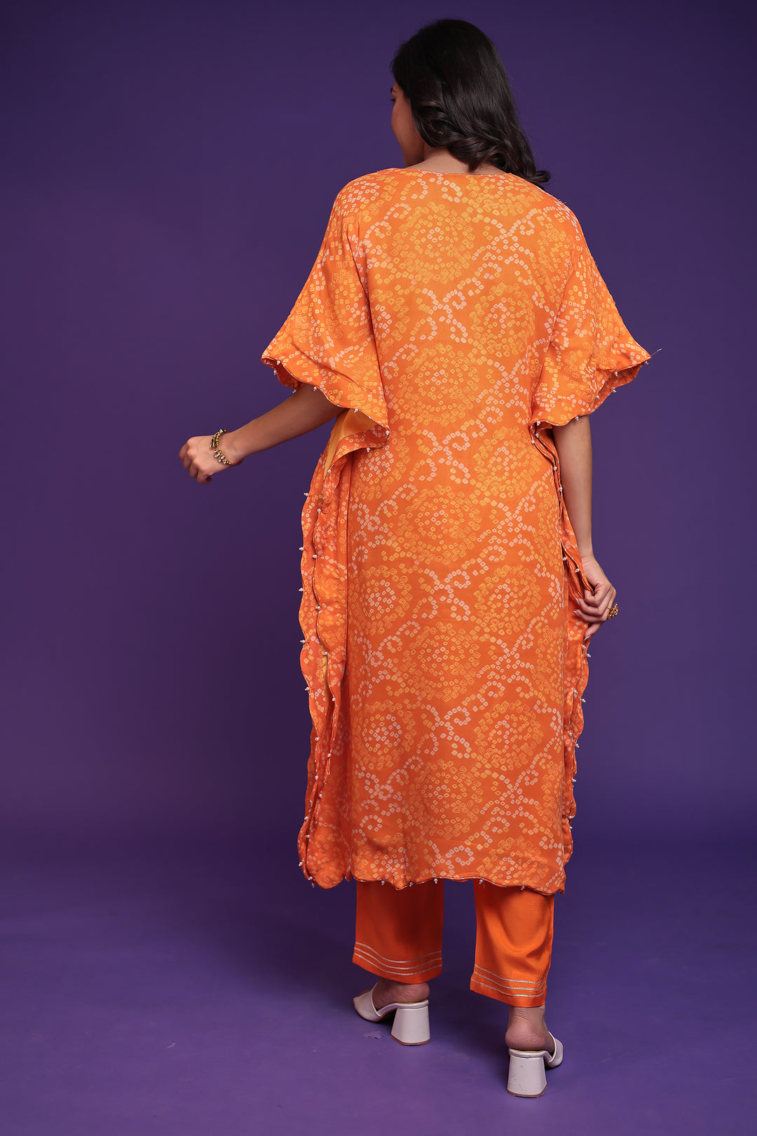 Orange Bandhej Silk Suit with Gota Patti and Zardozi work