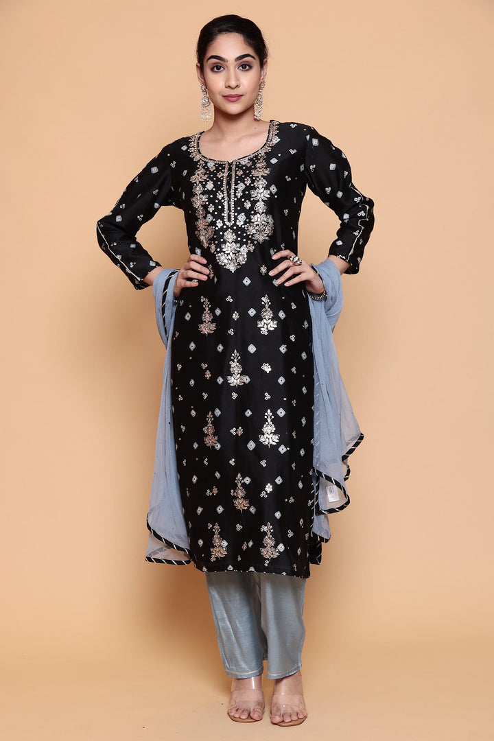 Pure Black Cotton Suits Gota Patti and Zardozi work