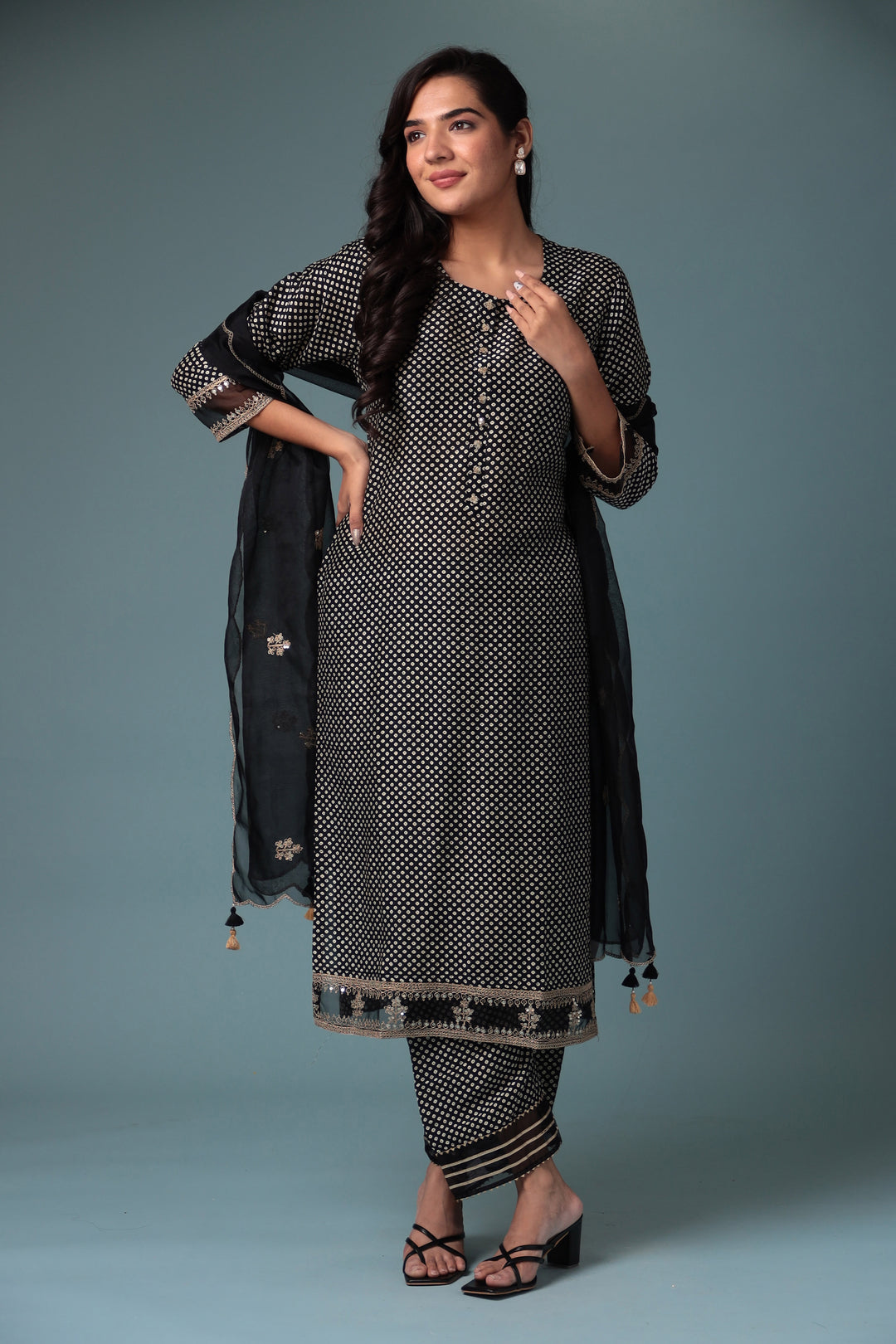 Black Cotton Suits Gota Patti and Zardozi work