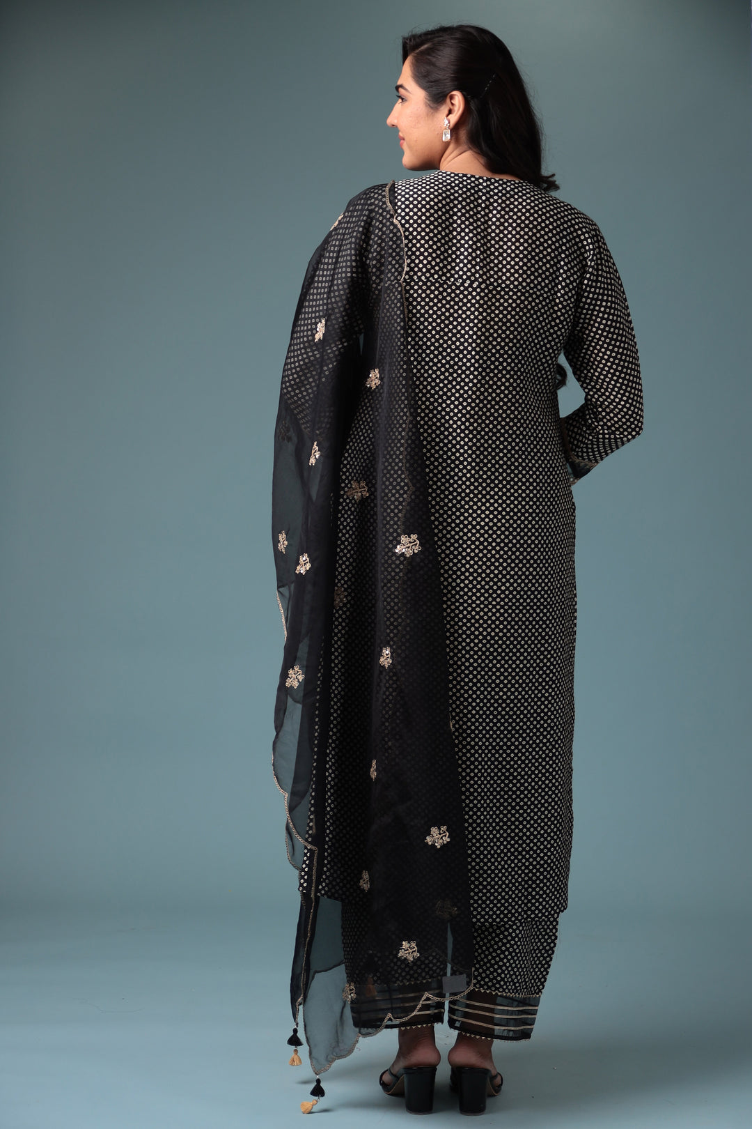 Black Bandhej Silk Suit with Gota Patti and Zardozi work