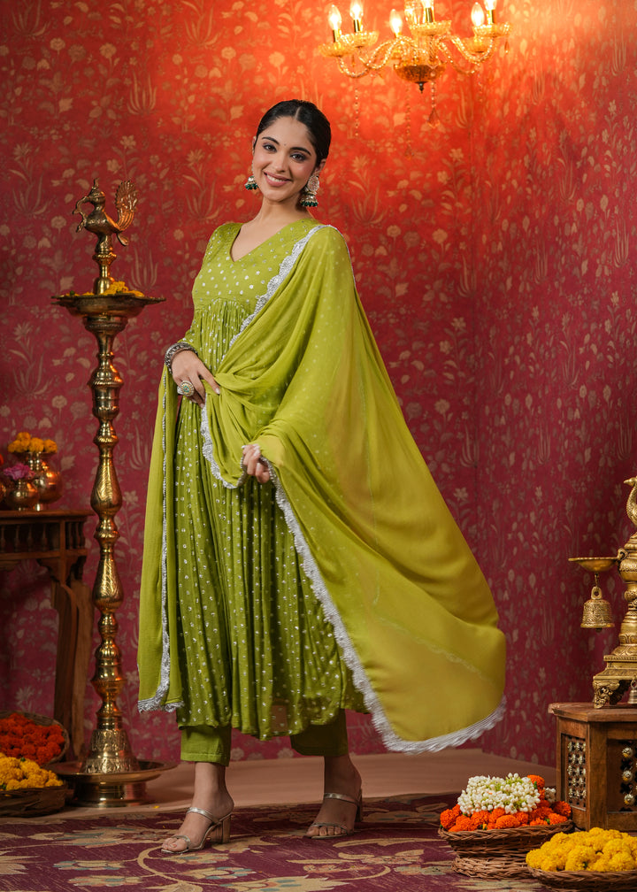 Light Green Printed Silk Suit Set