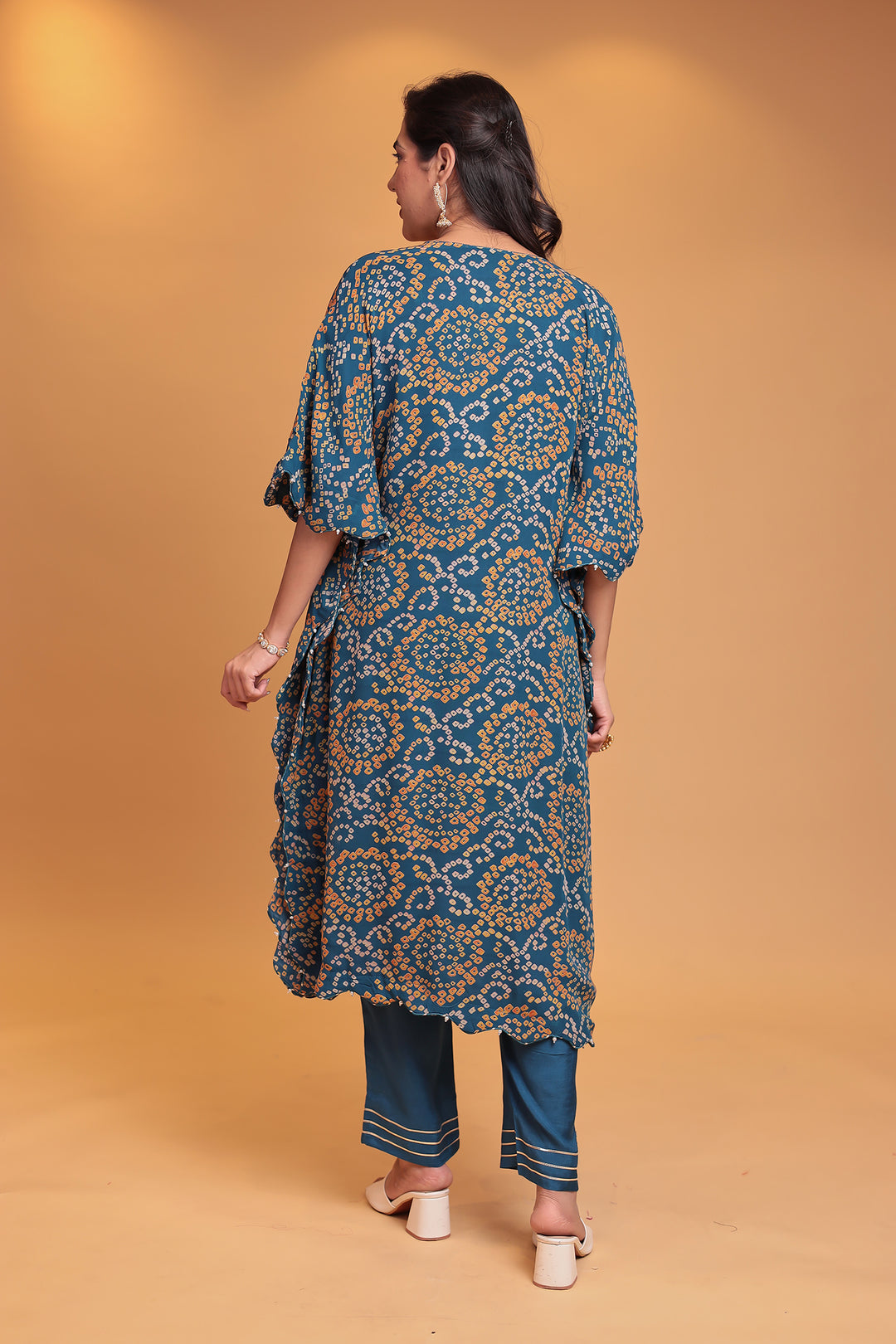 Blue Bandhej Silk Suit with Gota Patti and Zardozi work