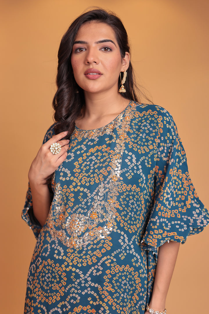 Blue Bandhej Silk Suit with Gota Patti and Zardozi work